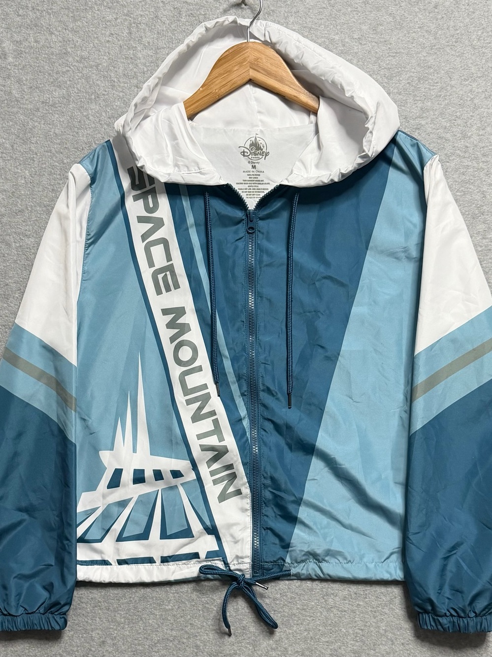 Disney Parks Space Mountain Women’s M Hooded Windbreaker Jacket Blue White
